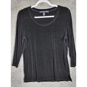 Josephine Chaus Slinky Knit Top Womens Size Medium Black Stretch Scoop‎ Neck